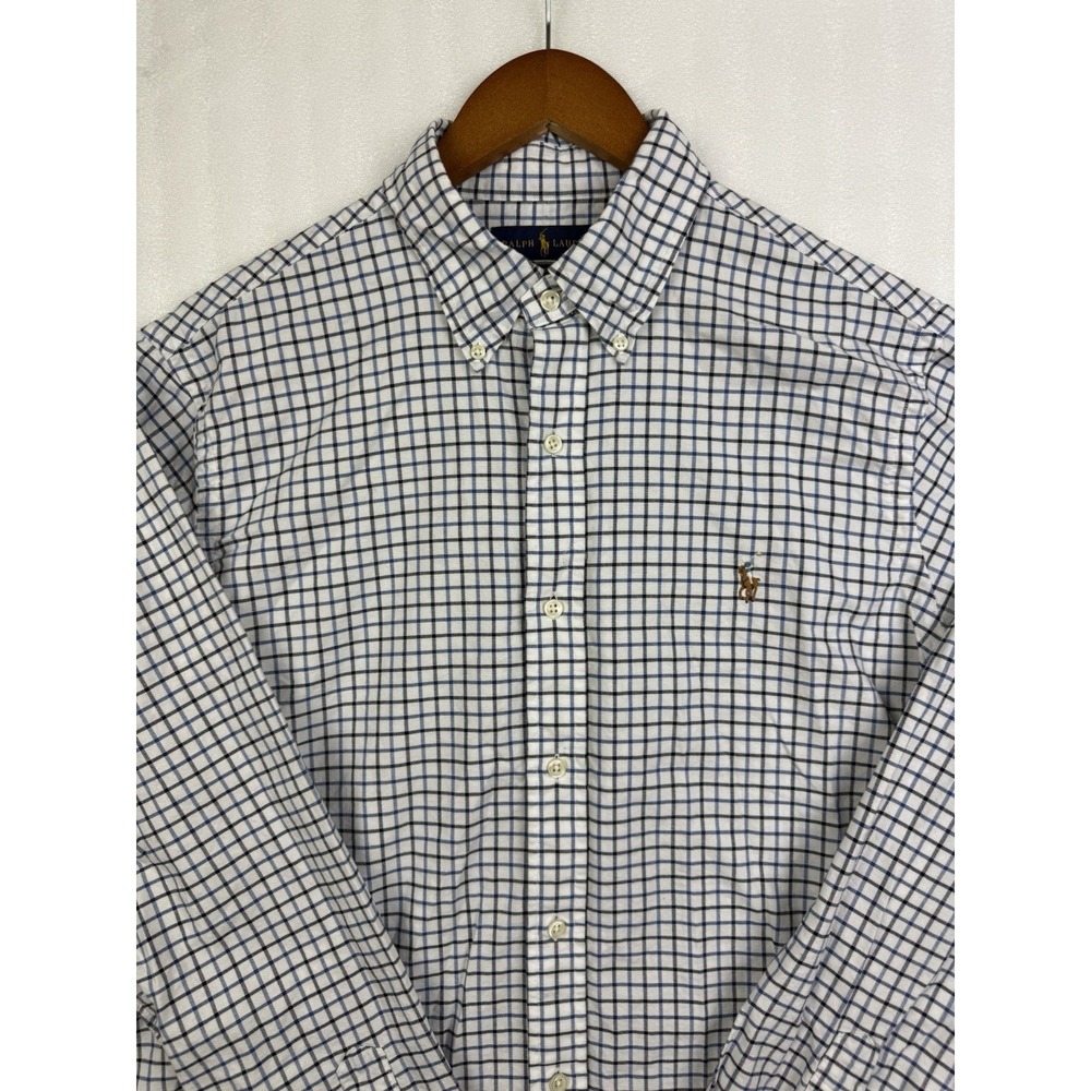 Polo Ralph Lauren Classic Fit Tattersall Plaid Blue Oxford Button Down Mens L